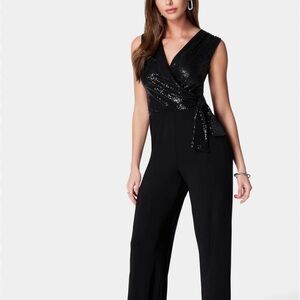 bebe Black Sequin Wrap Jumpsuit